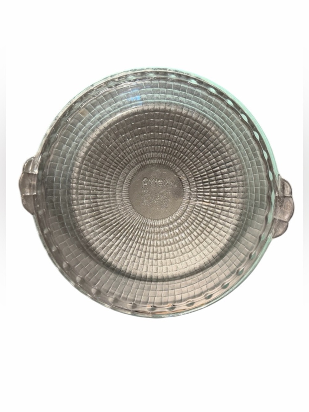 Vintage Pyrex Basketweave Clear Glass Pie Plate Deep Dish Handles 1970’s